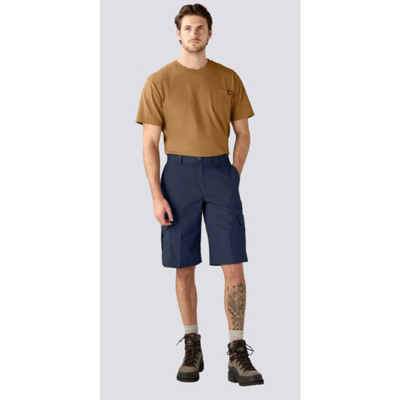 New Mens DICKIES Navy Blue Flex Relaxed Fit 13" Cargo Work Shorts Size 40 - Picture 2 of 7